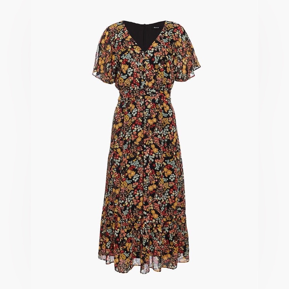 NWT Madewell Dolman-Sleeve Ruffle-Hem Midi Dress in Flower Garden